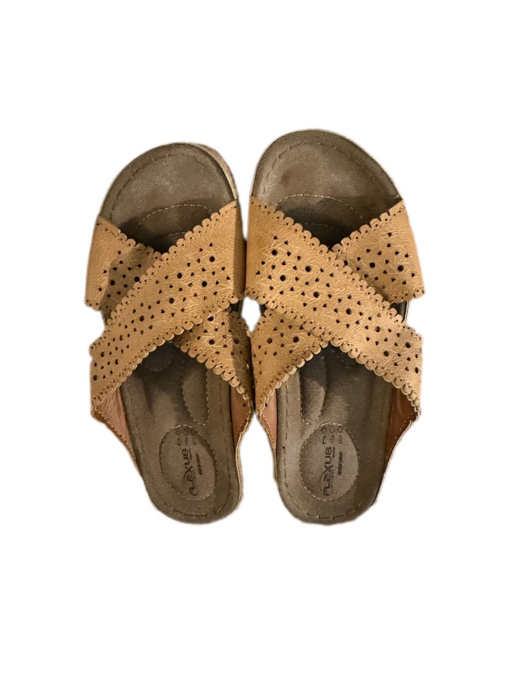Flexus Perforated Crisscross Slide Sandals